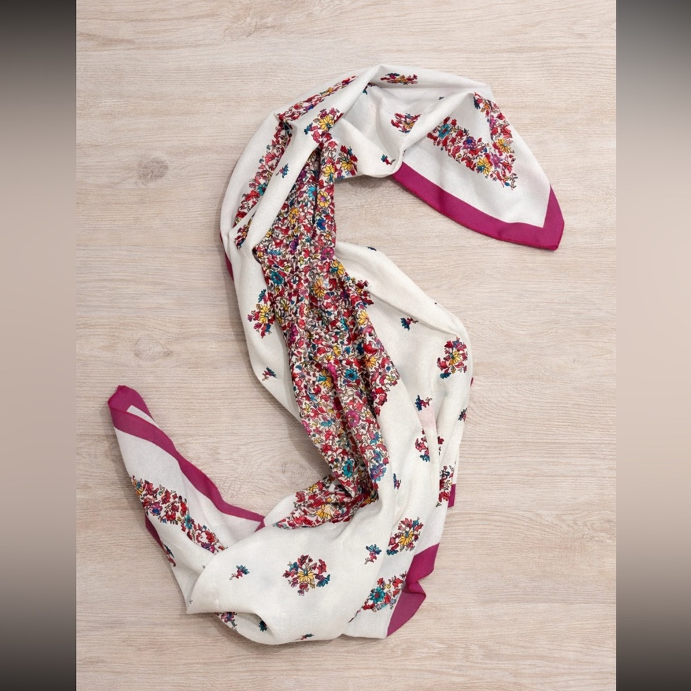 Italian Made Magenta & White Floral Square Scarf
